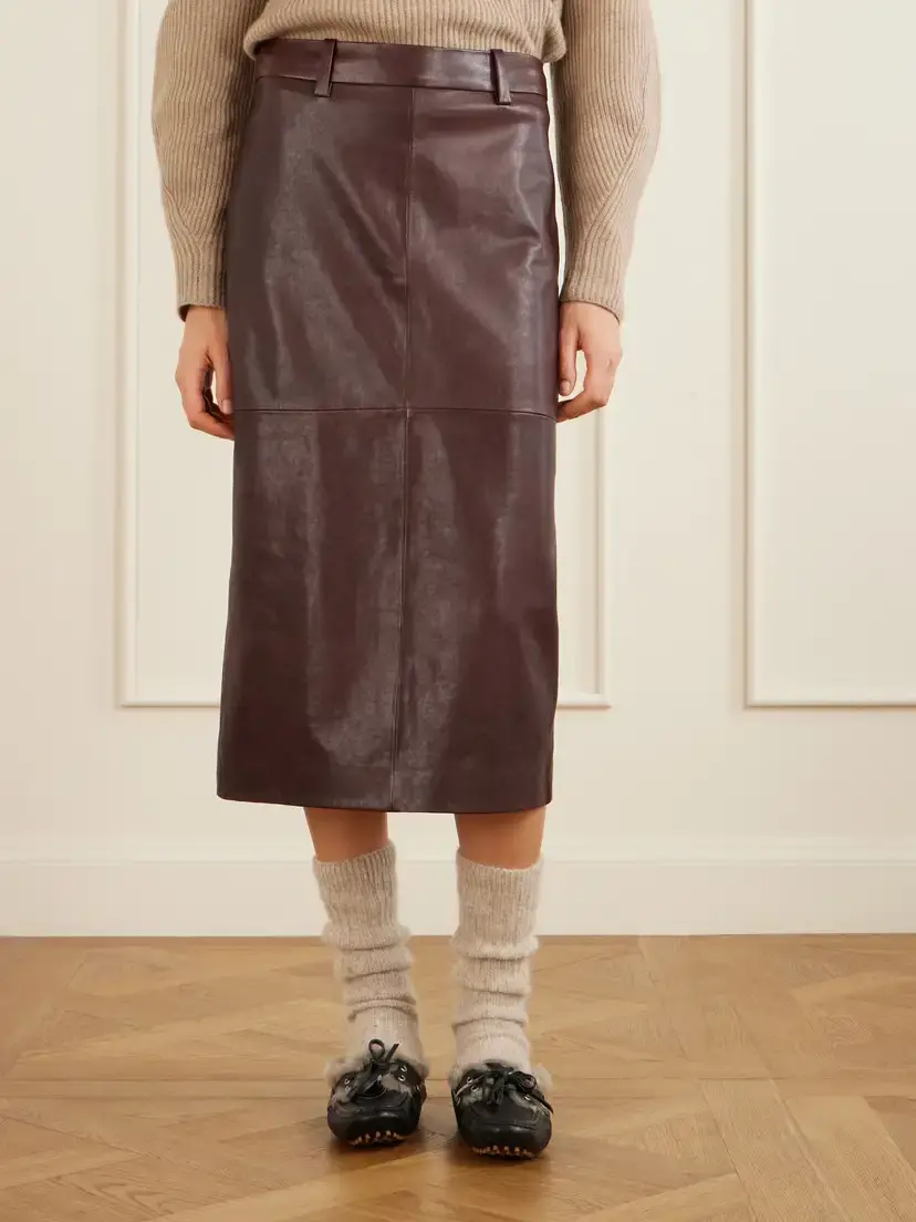 Brunello Cucinelli Paneled Leather Midi Skirt | Thumbnail 3 Brunello Cucinelli Paneled Leather Midi Skirt | Thumbnail 3