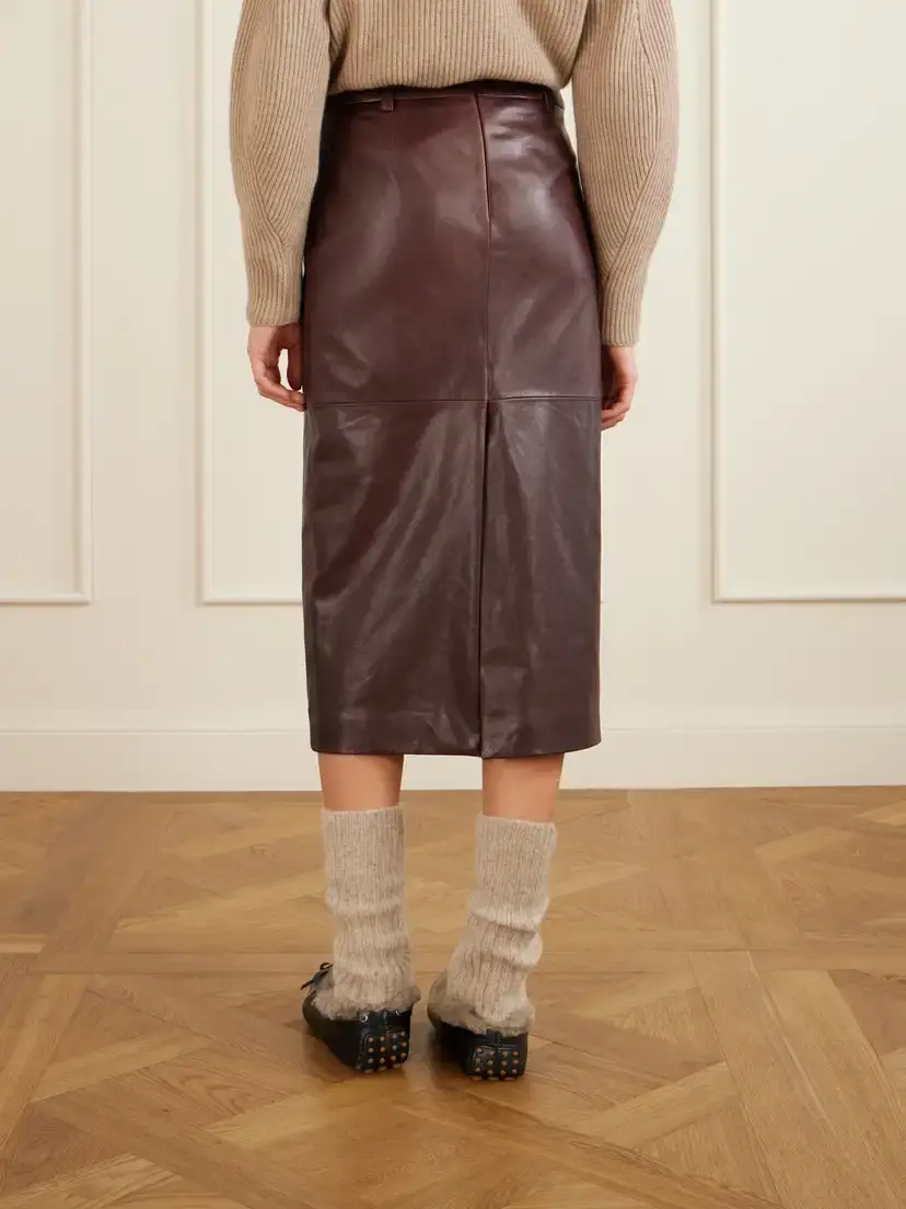 Brunello Cucinelli Paneled Leather Midi Skirt | Thumbnail 4 Brunello Cucinelli Paneled Leather Midi Skirt | Thumbnail 4