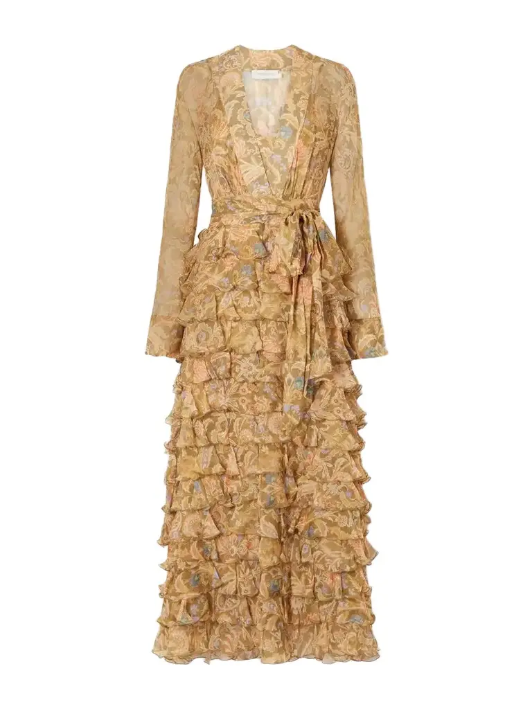 Zimmermann Valiant Tiered Ruffled Floral-print Silk-chiffon Wrap Maxi Dress