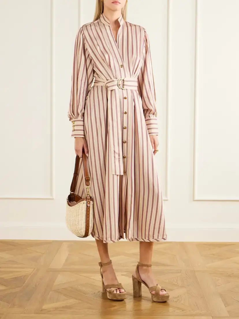 Zimmermann Valiant Belted Striped Satin Midi Dress | Thumbnail 2 Zimmermann Valiant Belted Striped Satin Midi Dress | Thumbnail 2