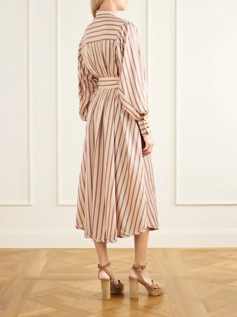Zimmermann Valiant Belted Striped Satin Midi Dress | Thumbnail 3 Zimmermann Valiant Belted Striped Satin Midi Dress | Thumbnail 3