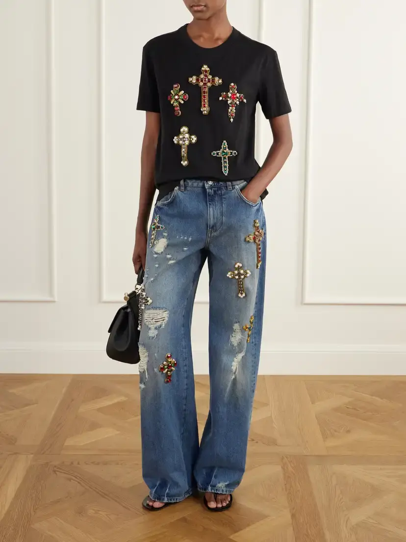 Dolce & Gabbana Embellished Cotton-jersey T-shirt | Thumbnail 2 Dolce & Gabbana Embellished Cotton-jersey T-shirt | Thumbnail 2