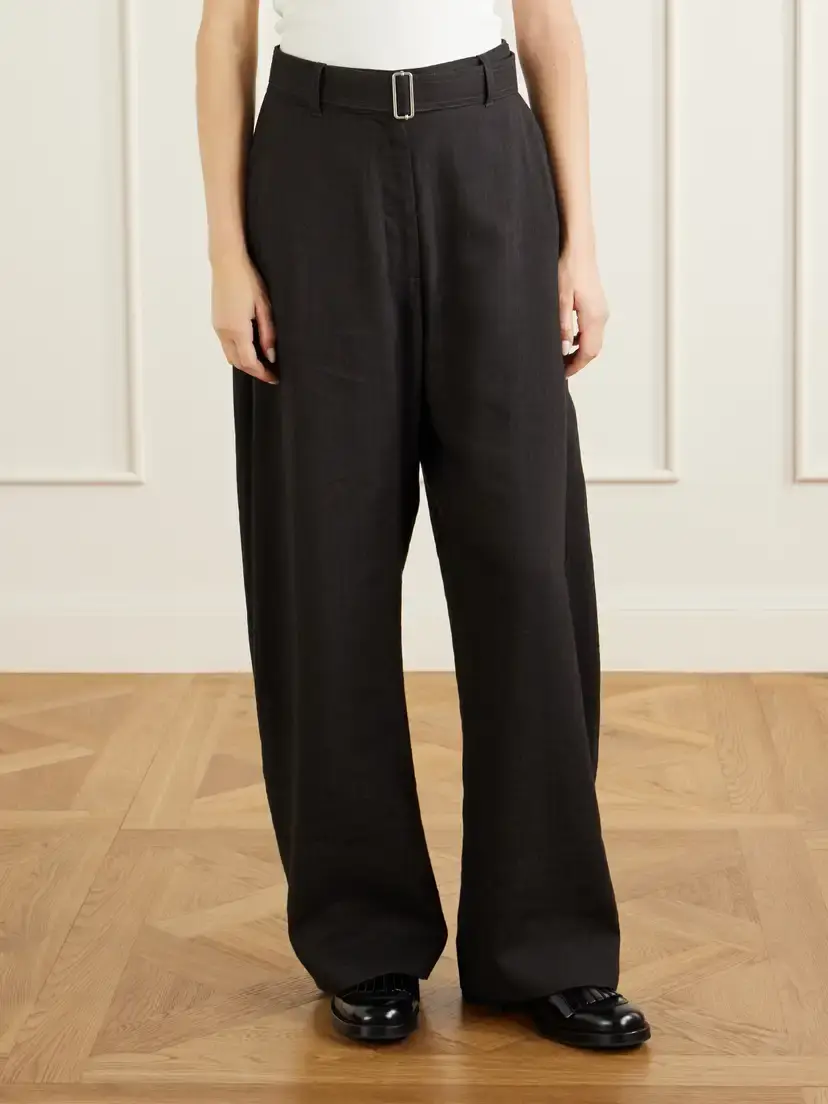 Studio Nicholson Chatto Belted Herringbone Cotton And Linen-blend Wide-leg Pants | Thumbnail 3