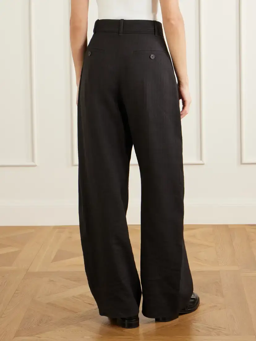 Studio Nicholson Chatto Belted Herringbone Cotton And Linen-blend Wide-leg Pants | Thumbnail 4