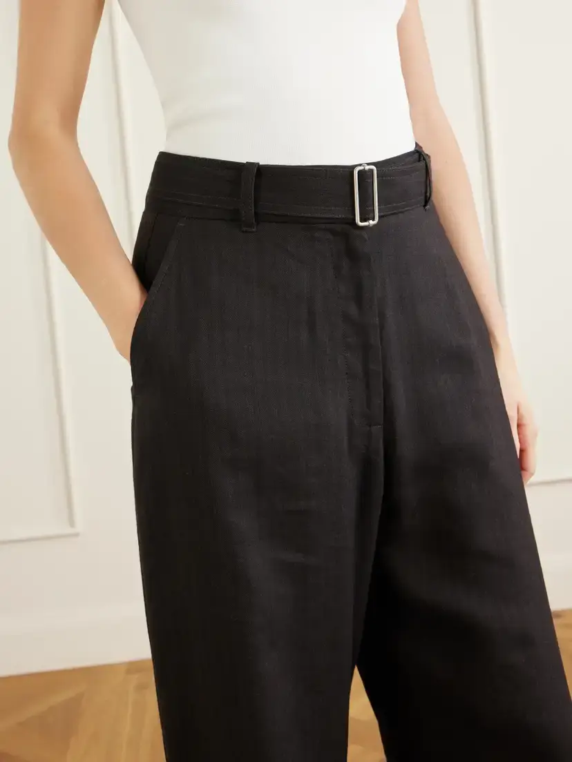Studio Nicholson Chatto Belted Herringbone Cotton And Linen-blend Wide-leg Pants | Thumbnail 5