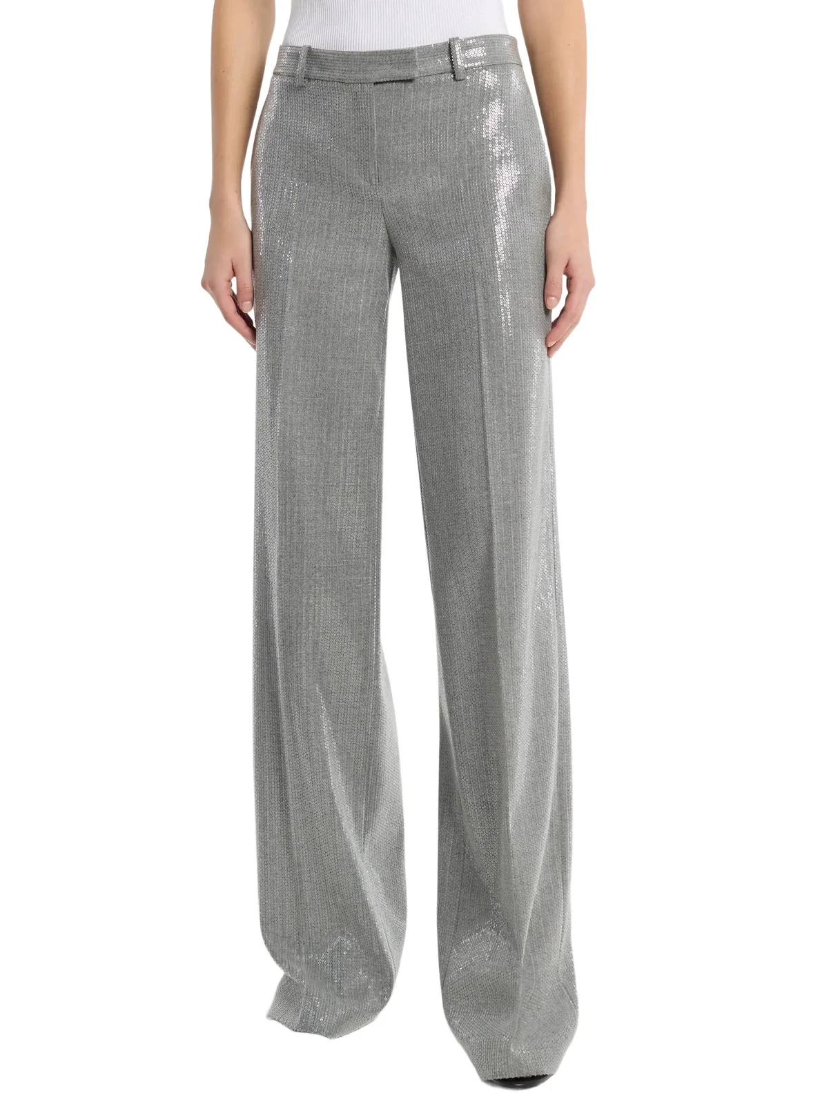 Michael Kors Collection Camilla Sequin Wool Blend Wide-Leg Trousers in Grey