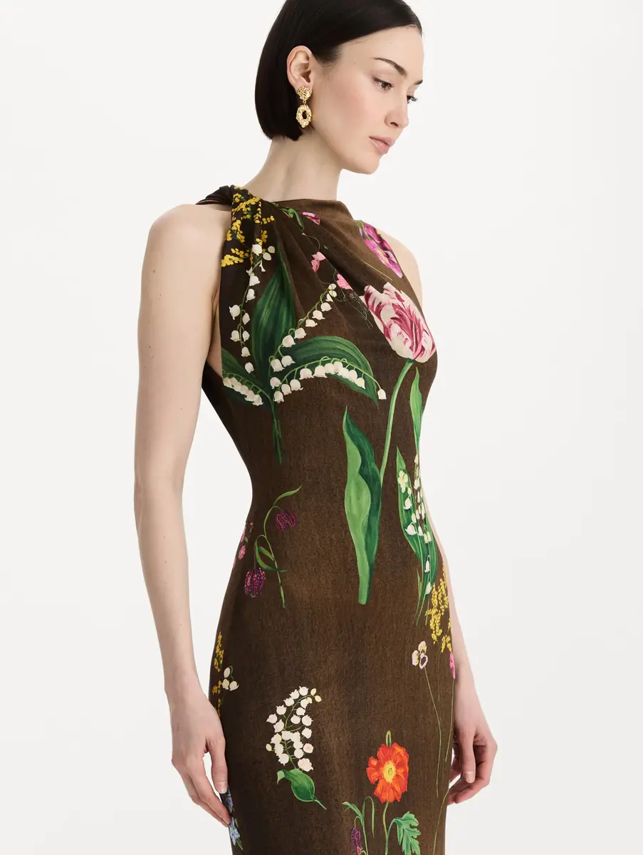 Oscar de la Renta Mixed Botanical Milano Jersey Dress | Thumbnail 4