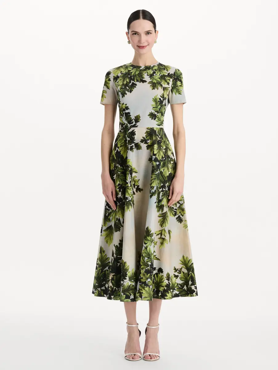 Oscar de la Renta Maple Leaves Cotton Poplin Dress | Thumbnail 2 Oscar de la Renta Maple Leaves Cotton Poplin Dress | Thumbnail 2