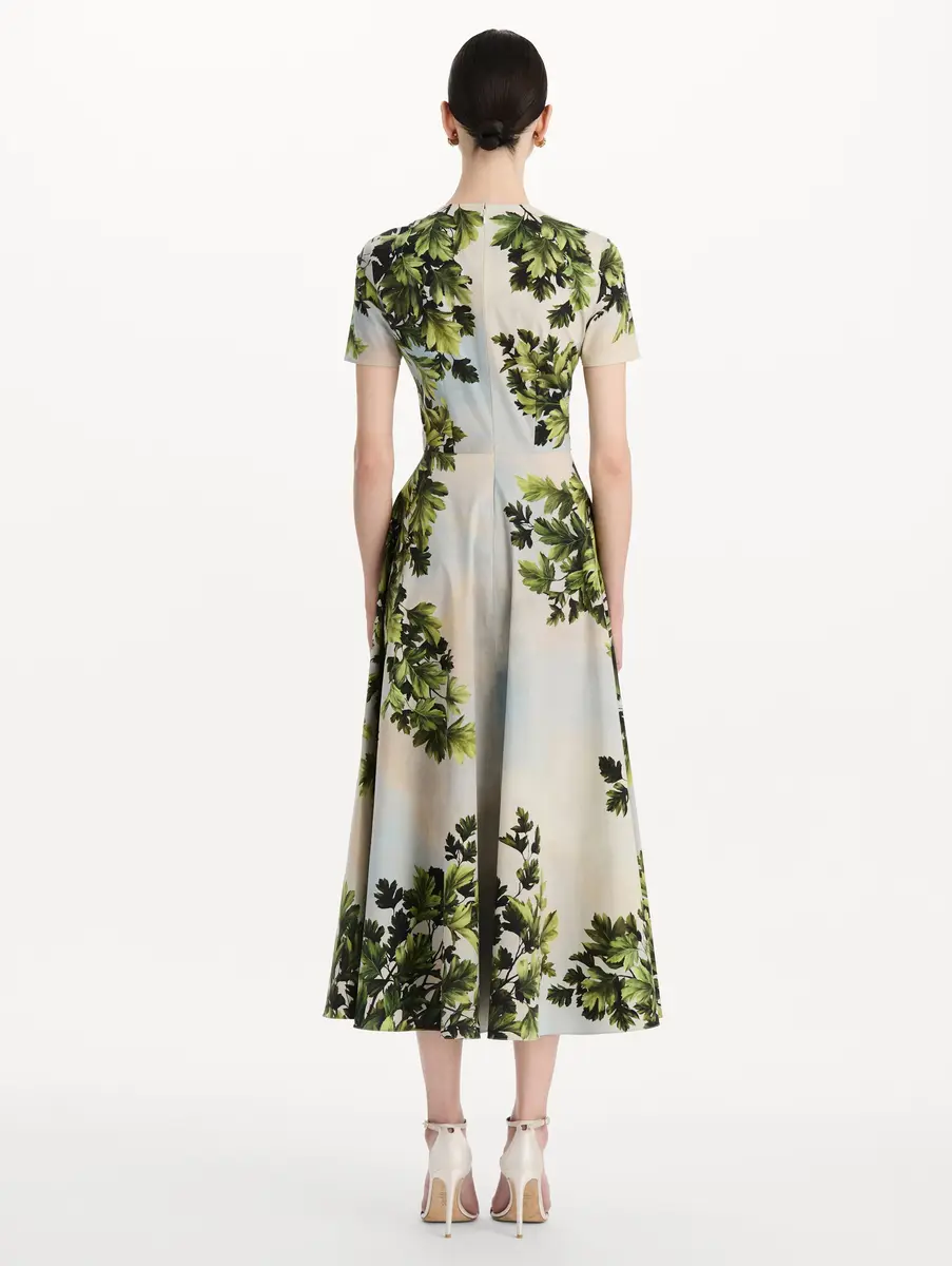 Oscar de la Renta Maple Leaves Cotton Poplin Dress | Thumbnail 3 Oscar de la Renta Maple Leaves Cotton Poplin Dress | Thumbnail 3