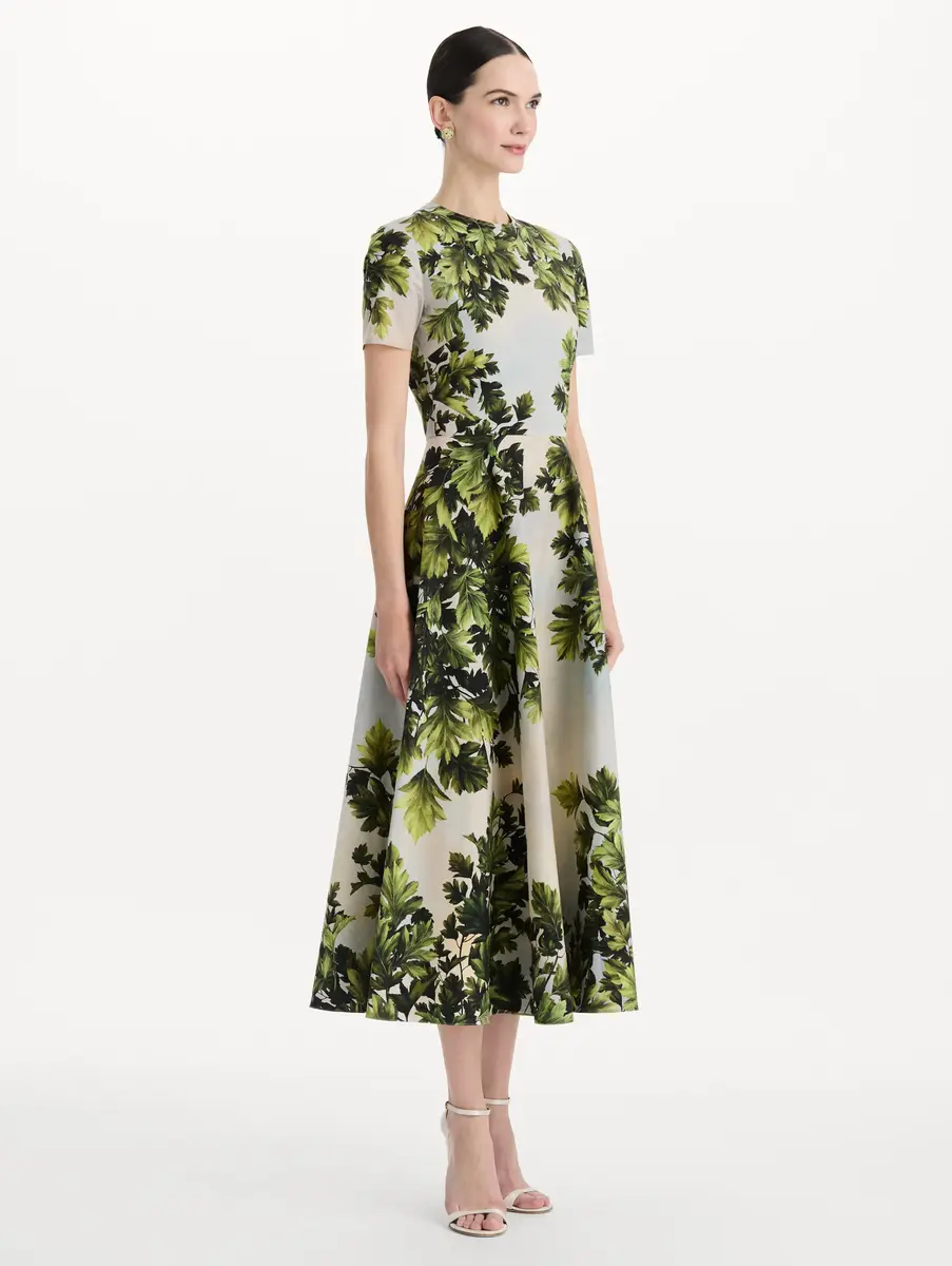Oscar de la Renta Maple Leaves Cotton Poplin Dress | Thumbnail 4 Oscar de la Renta Maple Leaves Cotton Poplin Dress | Thumbnail 4