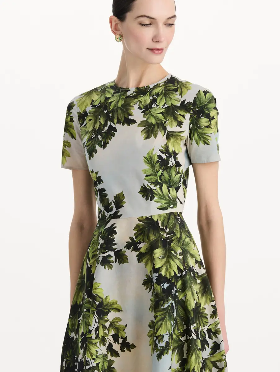 Oscar de la Renta Maple Leaves Cotton Poplin Dress | Thumbnail 5 Oscar de la Renta Maple Leaves Cotton Poplin Dress | Thumbnail 5