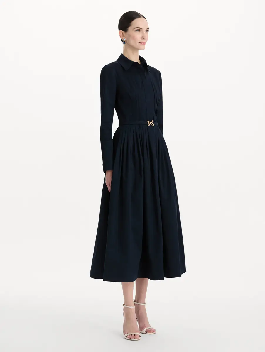 Oscar de la Renta Bow Belt Cotton Stretch Twill Dress | Thumbnail 4 Oscar de la Renta Bow Belt Cotton Stretch Twill Dress | Thumbnail 4