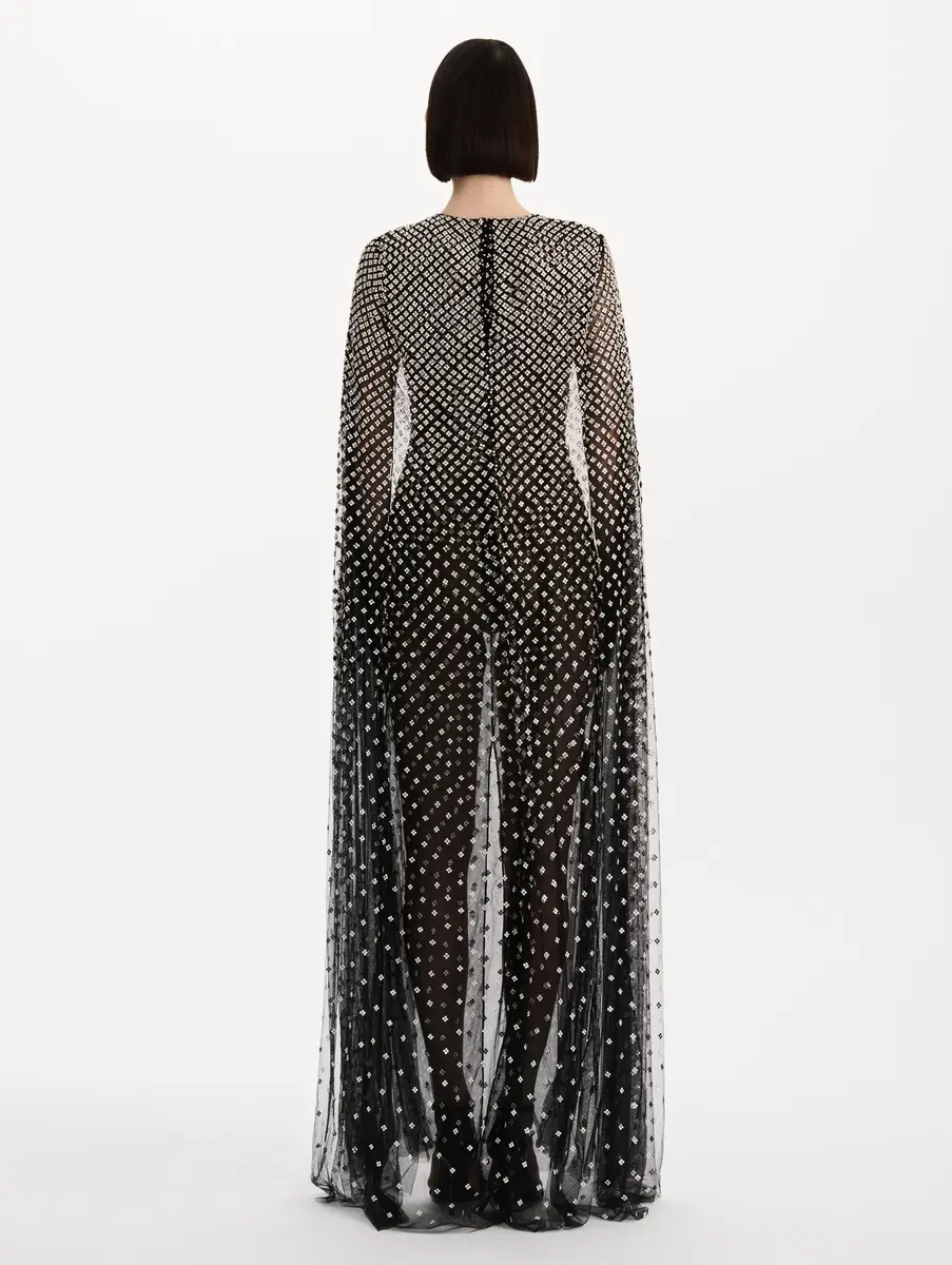 Oscar de la Renta Crystal Grid Floral Embroidered Caftan | Thumbnail 3