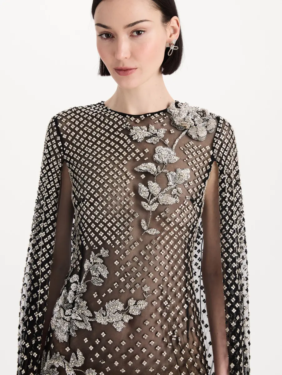 Oscar de la Renta Crystal Grid Floral Embroidered Caftan | Thumbnail 5