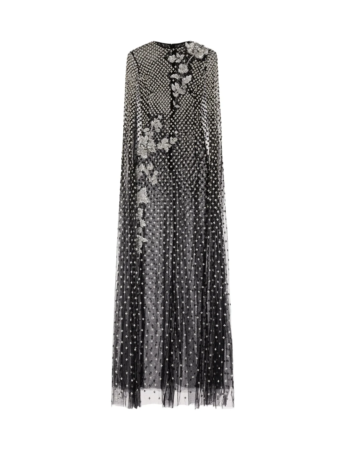 Oscar de la Renta Crystal Grid Floral Embroidered Caftan