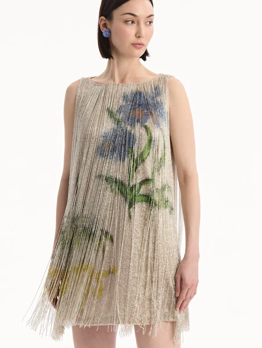 Oscar de la Renta Chiné Hibiscus Beaded Fringe Shift Dress | Thumbnail 5 Oscar de la Renta Chiné Hibiscus Beaded Fringe Shift Dress | Thumbnail 5