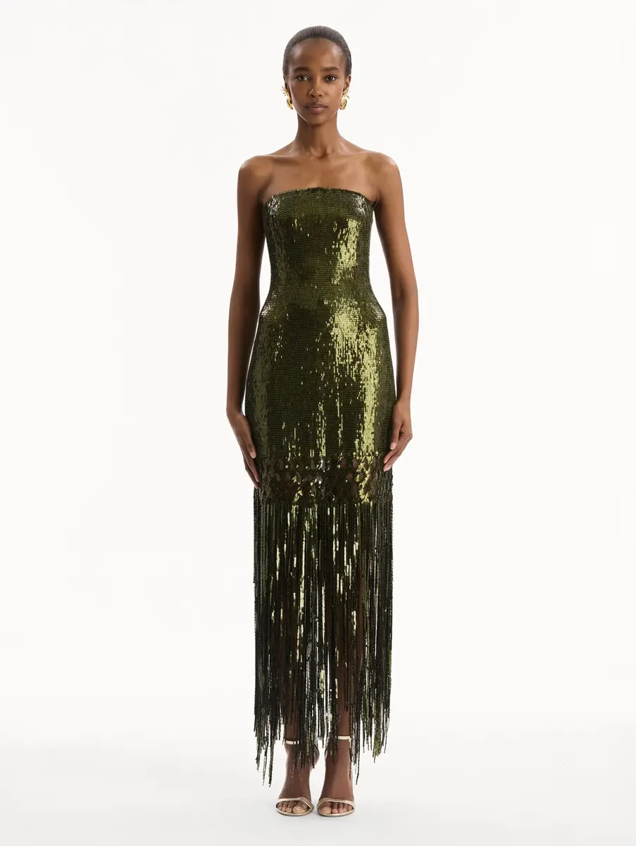 Oscar de la Renta Sequin Fringe Gown | Thumbnail 2
