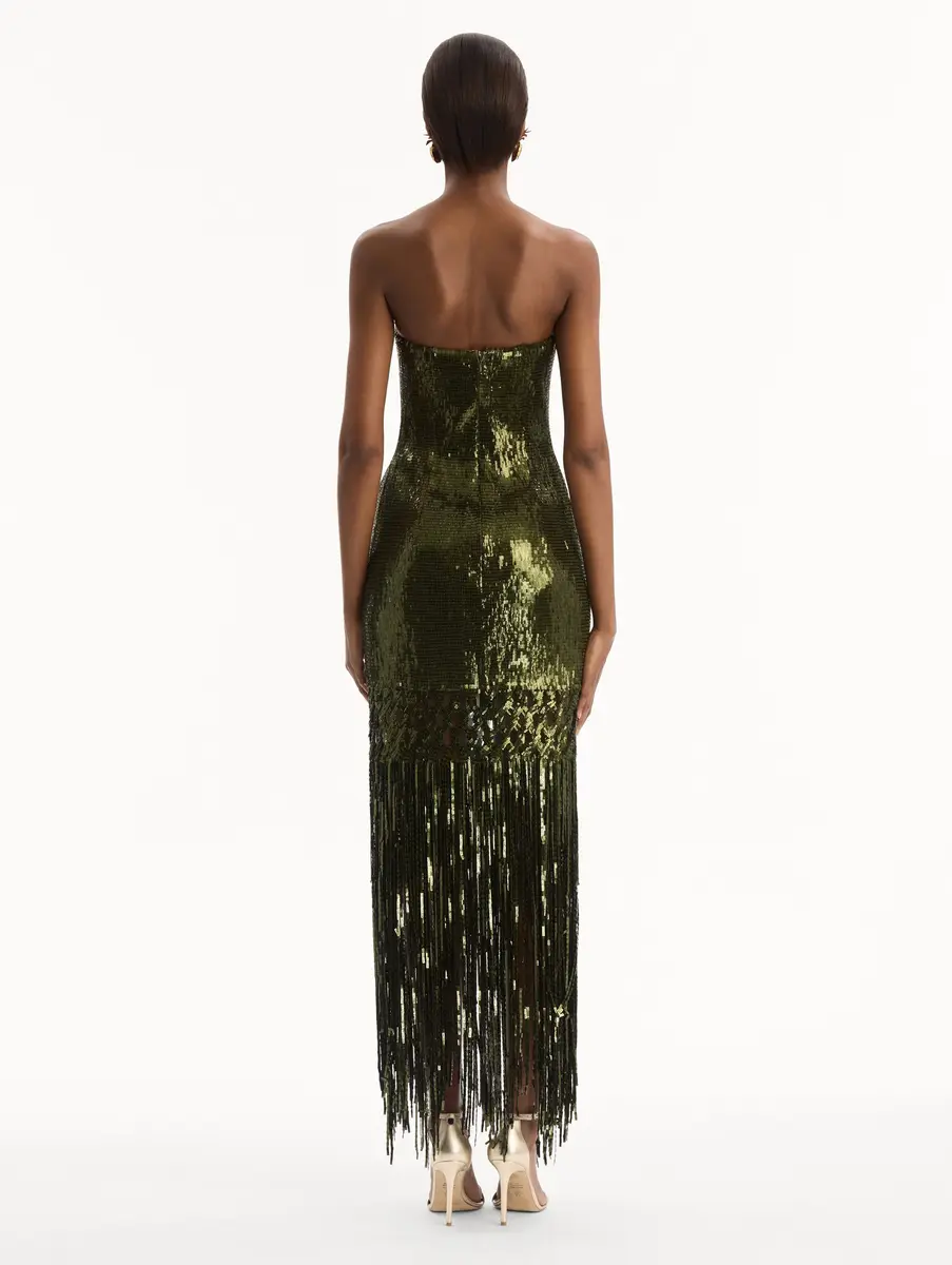 Oscar de la Renta Sequin Fringe Gown | Thumbnail 3
