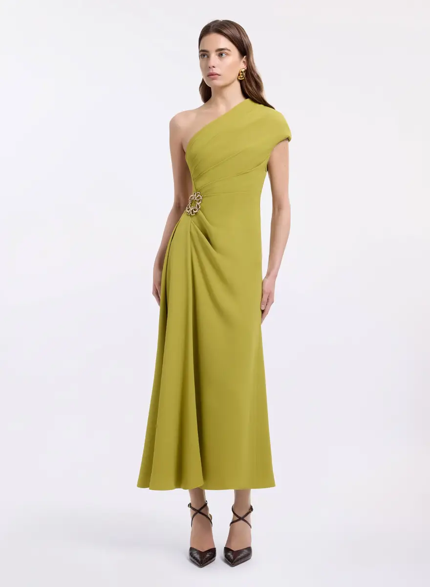 Elie Saab One-Shoulder Cady Midi Dress | Thumbnail 2