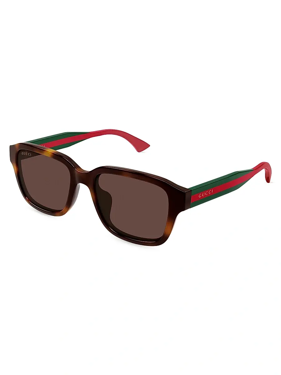 Gucci Men's New Pop Web 55MM Square Sunglasses - Havana | Image 1 Gucci Men's New Pop Web 55MM Square Sunglasses - Havana | Image 1
