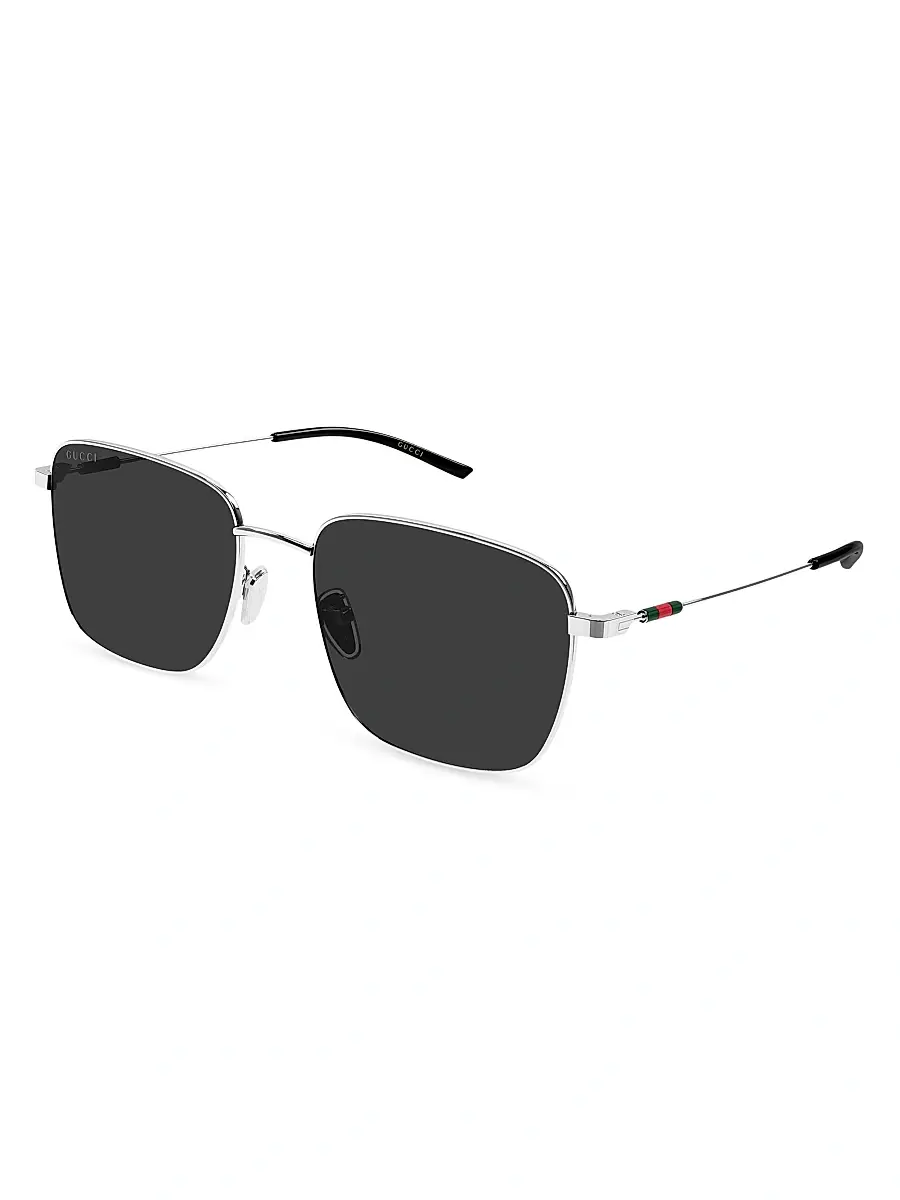 Gucci Men's Light Details 58MM Pilot Sunglasses - Silver Black | Image 1 Gucci Men's Light Details 58MM Pilot Sunglasses - Silver Black | Image 1