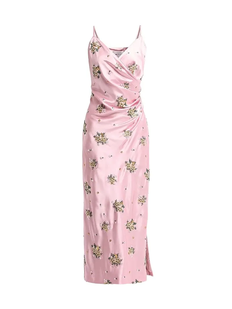 Milly Women's Rae Floral Midi Dress - Light Pink | Image 1 Milly Women's Rae Floral Midi Dress - Light Pink | Image 1