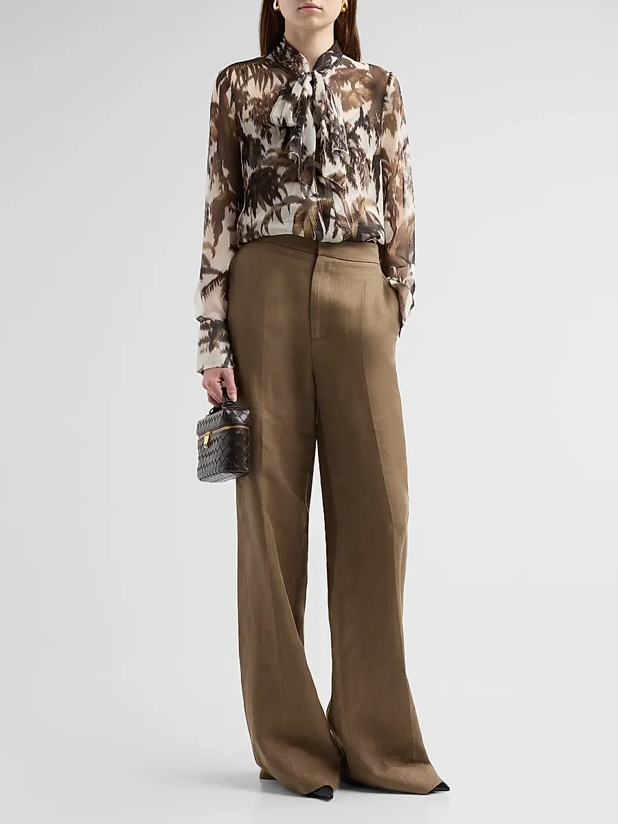 Oscar de la Renta Women's Palm Leaves Silk Chiffon Blouse | Thumbnail 2 Oscar de la Renta Women's Palm Leaves Silk Chiffon Blouse | Thumbnail 2