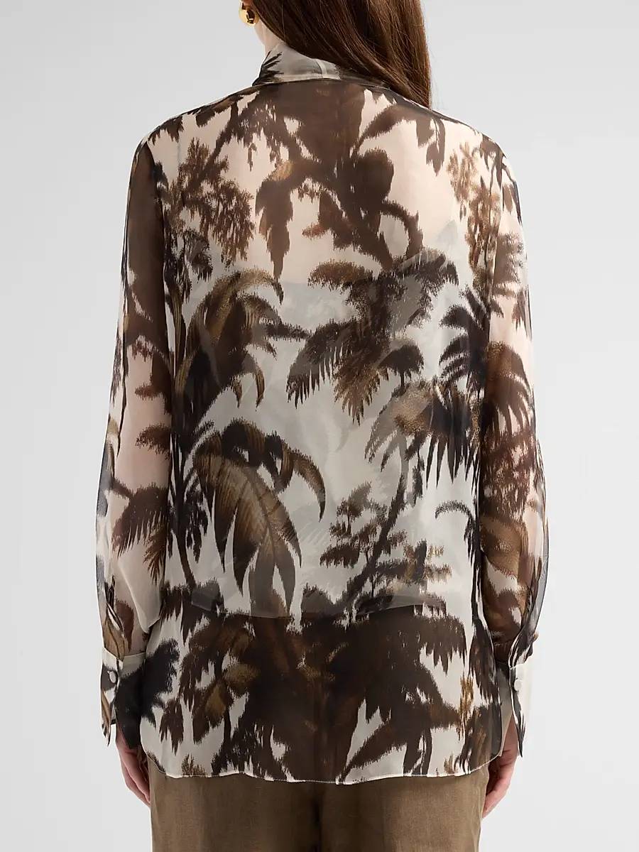 Oscar de la Renta Women's Palm Leaves Silk Chiffon Blouse | Thumbnail 3 Oscar de la Renta Women's Palm Leaves Silk Chiffon Blouse | Thumbnail 3