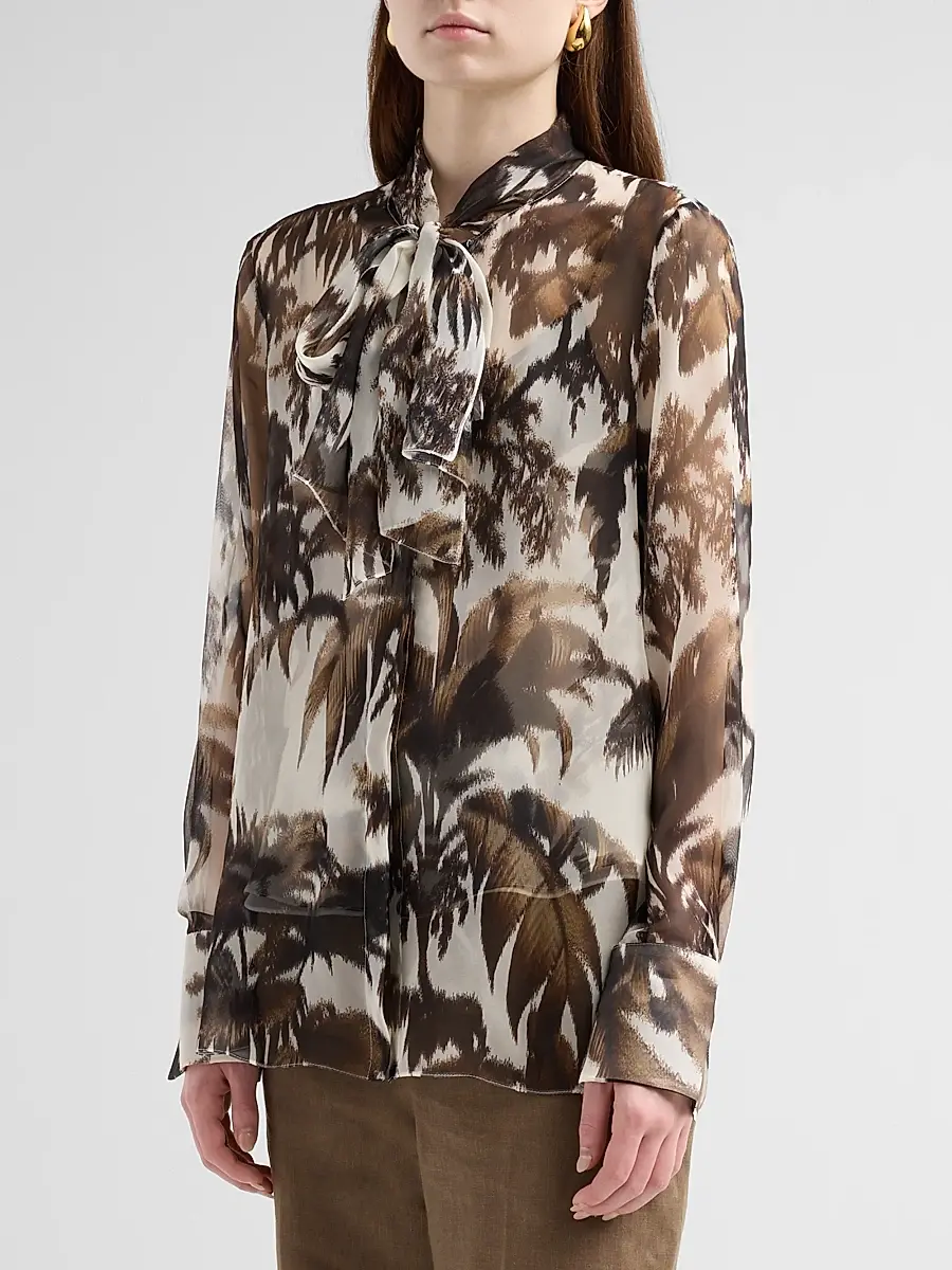 Oscar de la Renta Women's Palm Leaves Silk Chiffon Blouse | Thumbnail 4 Oscar de la Renta Women's Palm Leaves Silk Chiffon Blouse | Thumbnail 4