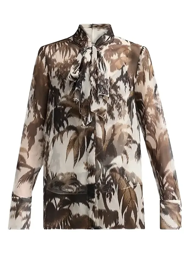 Women's Palm Leaves Silk Chiffon Blouse