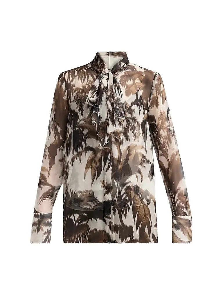 Oscar de la Renta Women's Palm Leaves Silk Chiffon Blouse - Espresso | Image 1 Oscar de la Renta Women's Palm Leaves Silk Chiffon Blouse - Espresso | Image 1