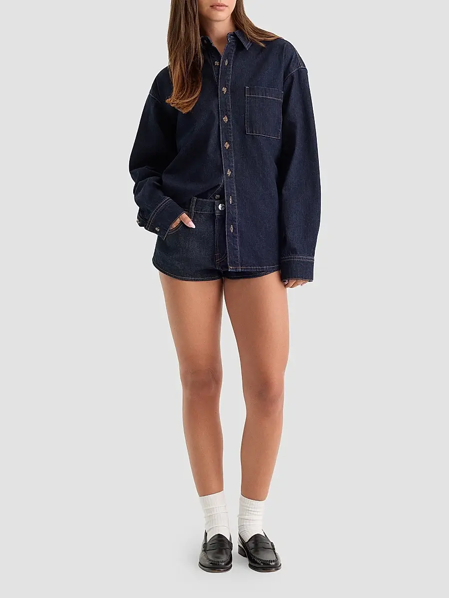 GOOD AMERICAN Women's Cotton Denim Drop-Shoulder Shirt | Thumbnail 2 GOOD AMERICAN Women's Cotton Denim Drop-Shoulder Shirt | Thumbnail 2