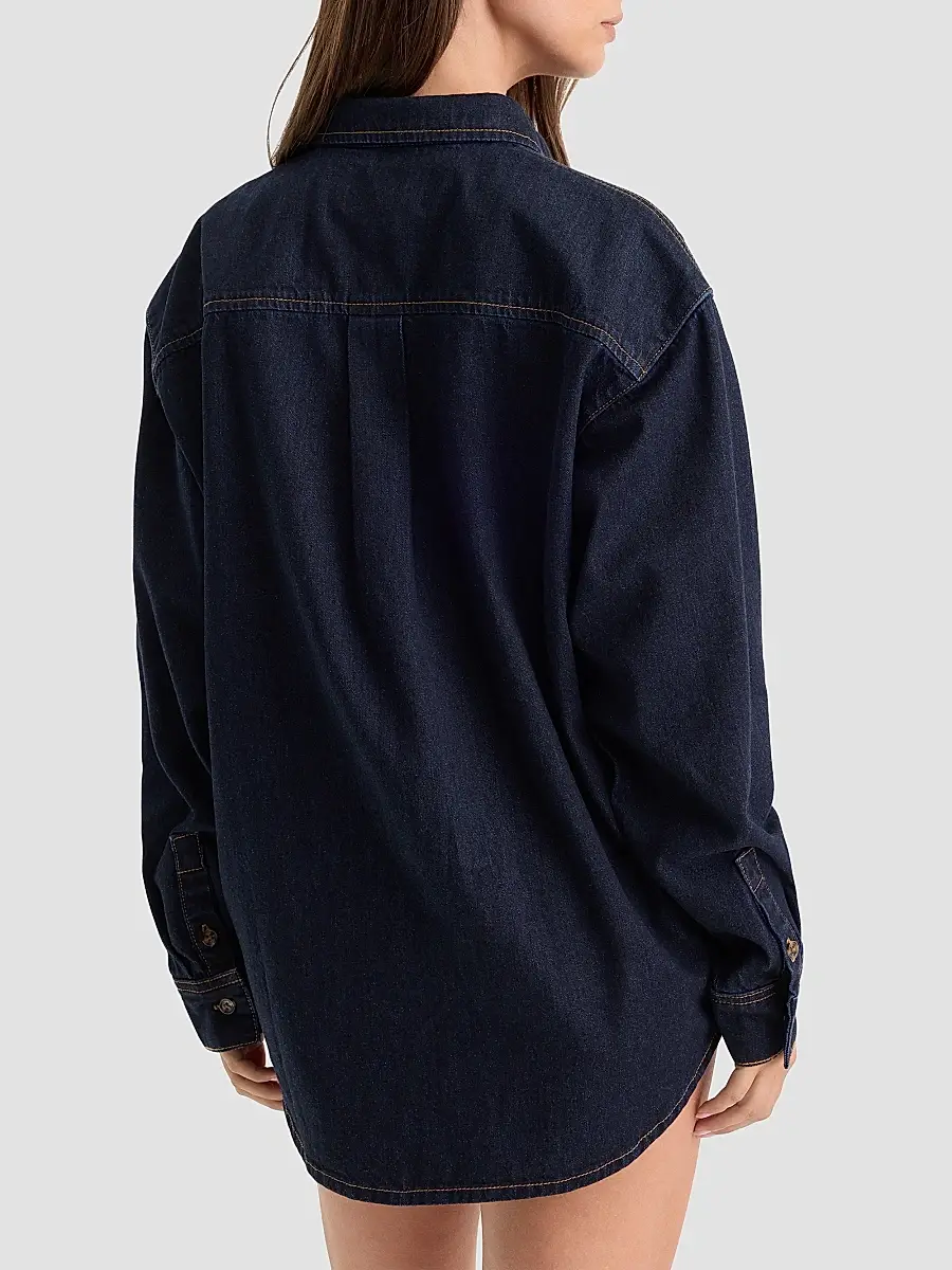 GOOD AMERICAN Women's Cotton Denim Drop-Shoulder Shirt | Thumbnail 3 GOOD AMERICAN Women's Cotton Denim Drop-Shoulder Shirt | Thumbnail 3