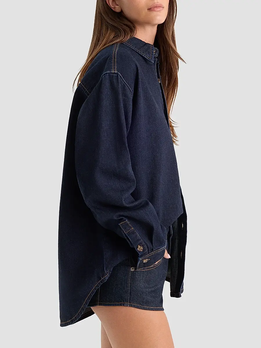 GOOD AMERICAN Women's Cotton Denim Drop-Shoulder Shirt | Thumbnail 5 GOOD AMERICAN Women's Cotton Denim Drop-Shoulder Shirt | Thumbnail 5