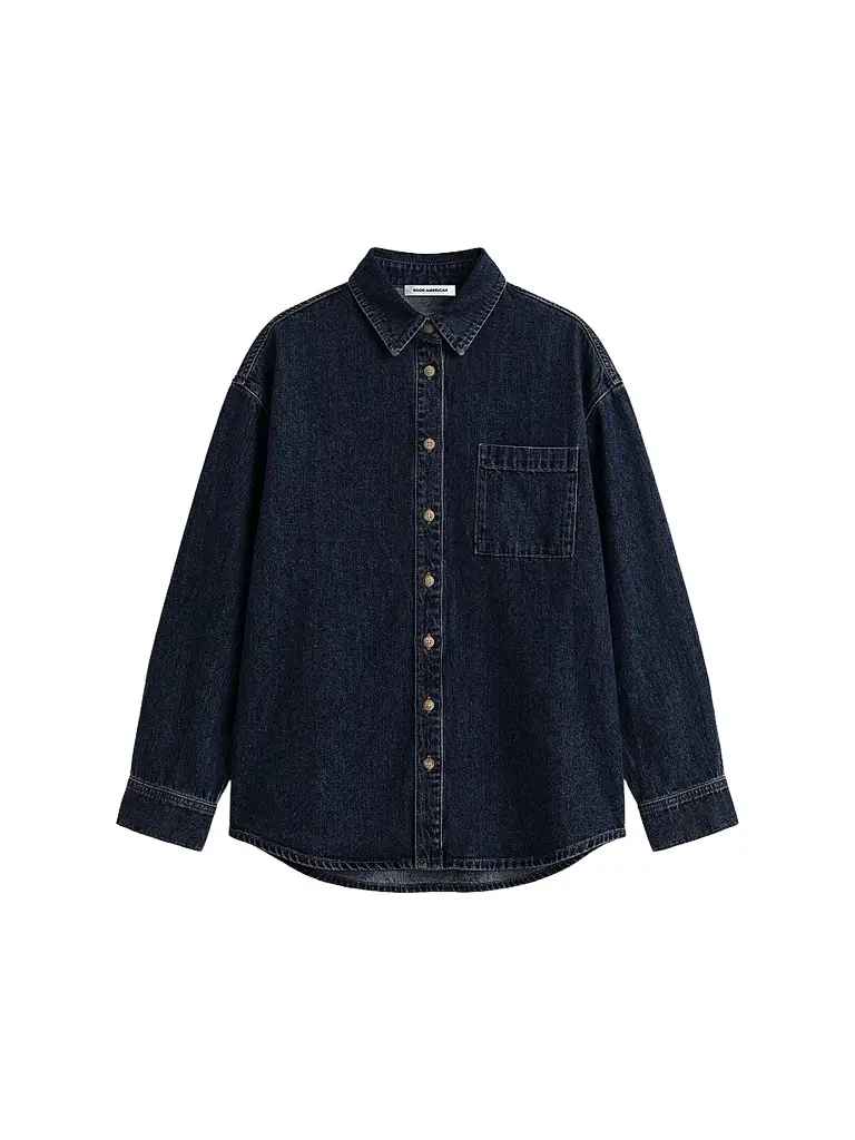 GOOD AMERICAN Women's Cotton Denim Drop-Shoulder Shirt - Alcove | Image 1 GOOD AMERICAN Women's Cotton Denim Drop-Shoulder Shirt - Alcove | Image 1