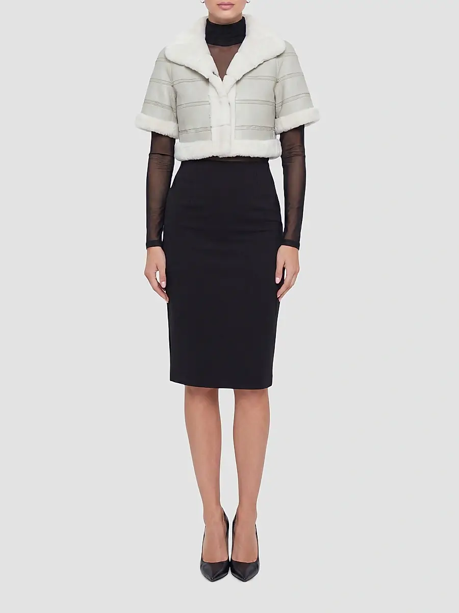 Gorski Women's Reversible Lamb Bolero with Cropped Sleeves - White | Thumbnail 2 Gorski Women's Reversible Lamb Bolero with Cropped Sleeves - White | Thumbnail 2