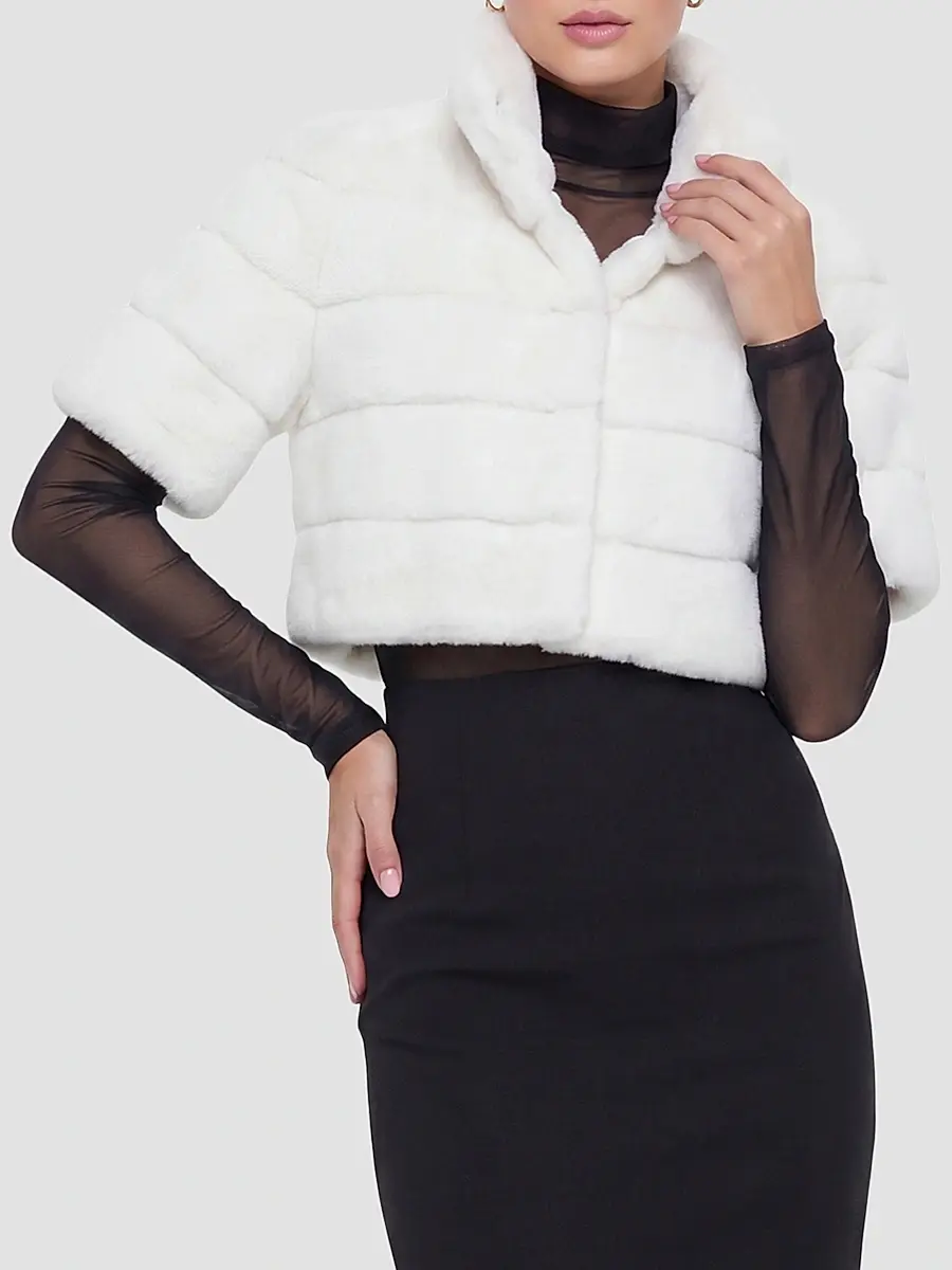 Gorski Women's Reversible Lamb Bolero with Cropped Sleeves - White | Thumbnail 3 Gorski Women's Reversible Lamb Bolero with Cropped Sleeves - White | Thumbnail 3