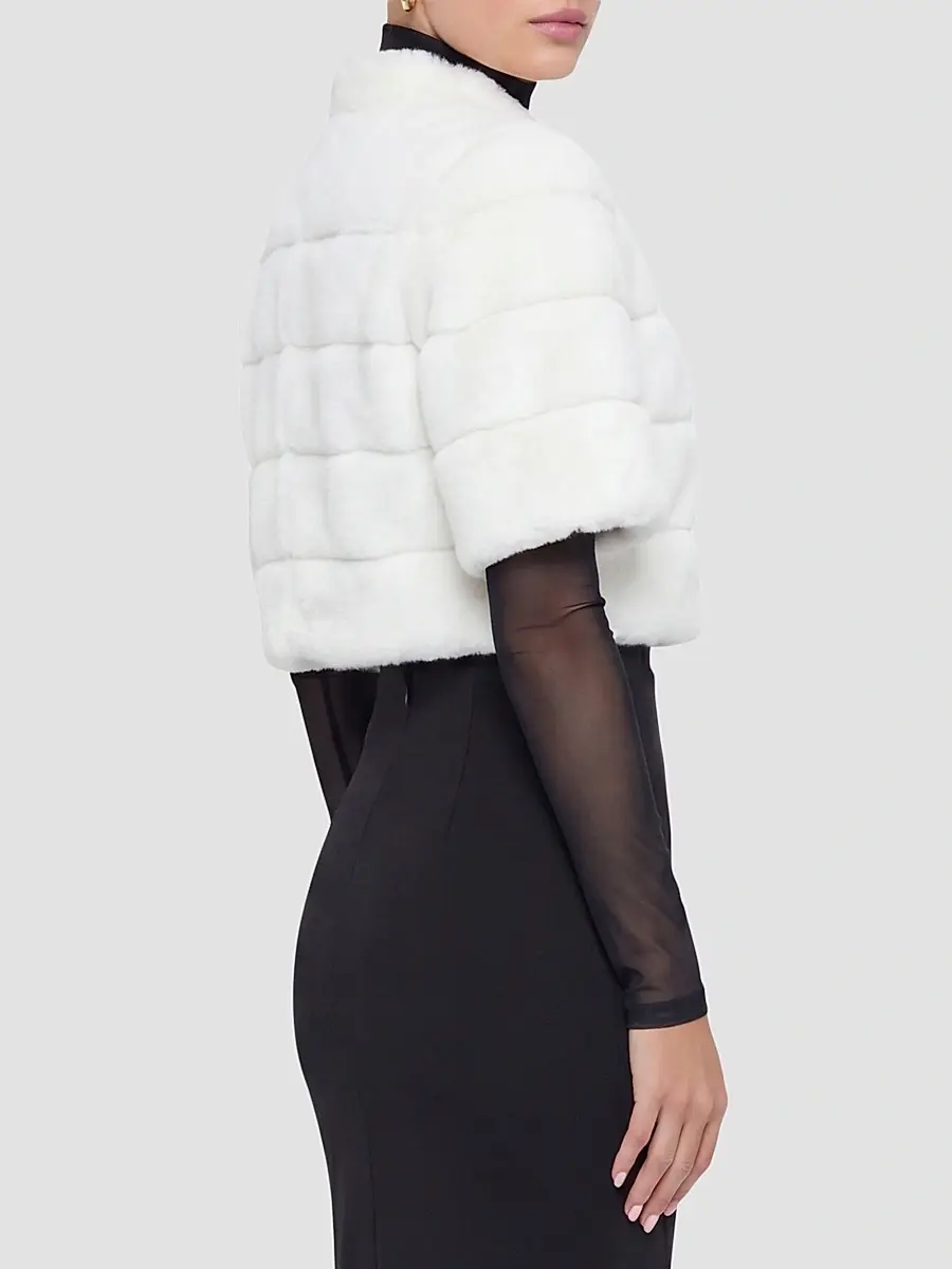Gorski Women's Reversible Lamb Bolero with Cropped Sleeves - White | Thumbnail 4 Gorski Women's Reversible Lamb Bolero with Cropped Sleeves - White | Thumbnail 4