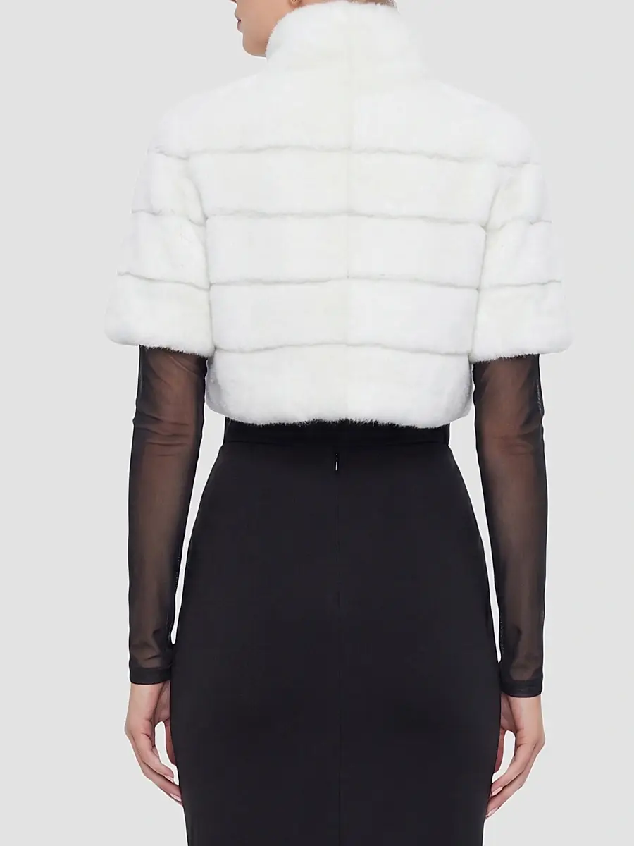 Gorski Women's Reversible Lamb Bolero with Cropped Sleeves - White | Thumbnail 5 Gorski Women's Reversible Lamb Bolero with Cropped Sleeves - White | Thumbnail 5