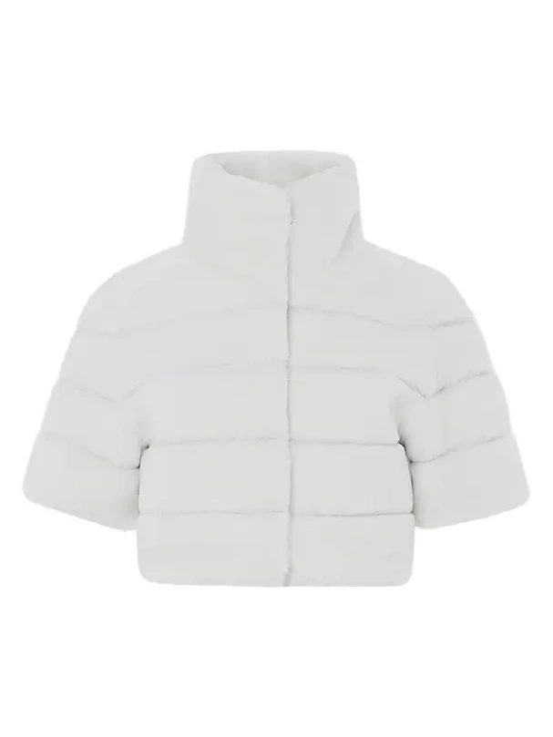 Gorski Women's Reversible Lamb Bolero with Cropped Sleeves - White