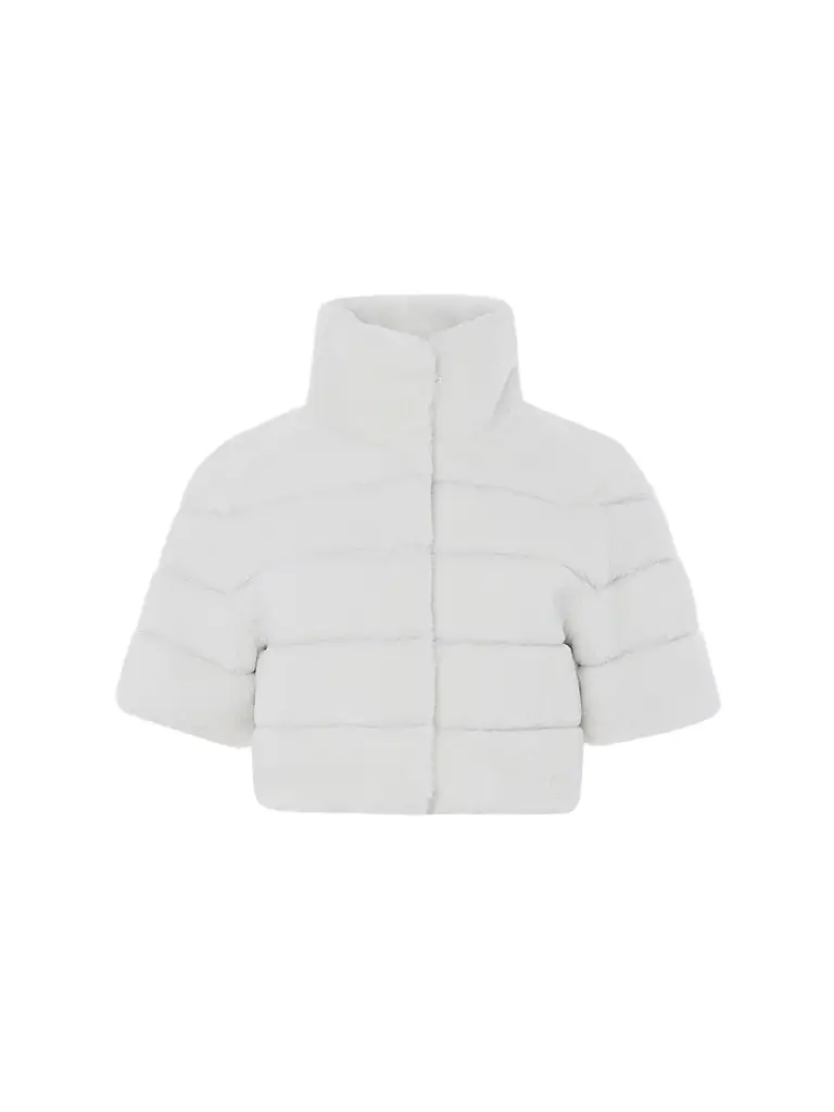 Women's Reversible Lamb Bolero with Cropped Sleeves - White Women's Reversible Lamb Bolero with Cropped Sleeves - White