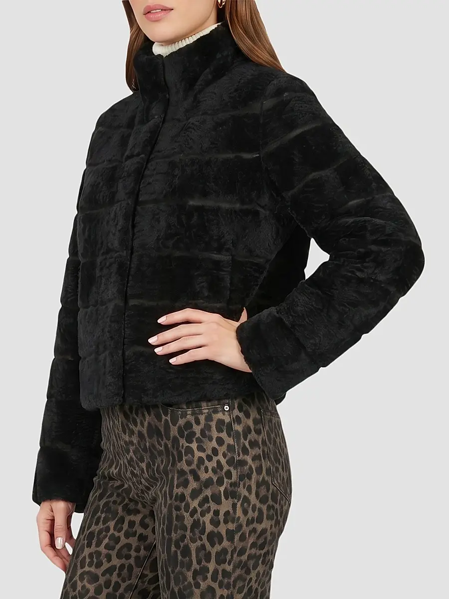 Gorski Women's Reversible Textured Shearling Lamb Jacket | Thumbnail 4 Gorski Women's Reversible Textured Shearling Lamb Jacket | Thumbnail 4