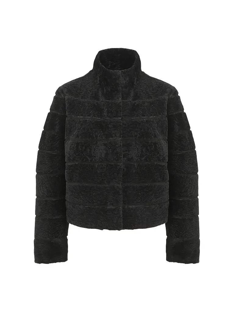 Gorski Women's Reversible Textured Shearling Lamb Jacket - Black - Size Large | Image 1 Gorski Women's Reversible Textured Shearling Lamb Jacket - Black - Size Large | Image 1