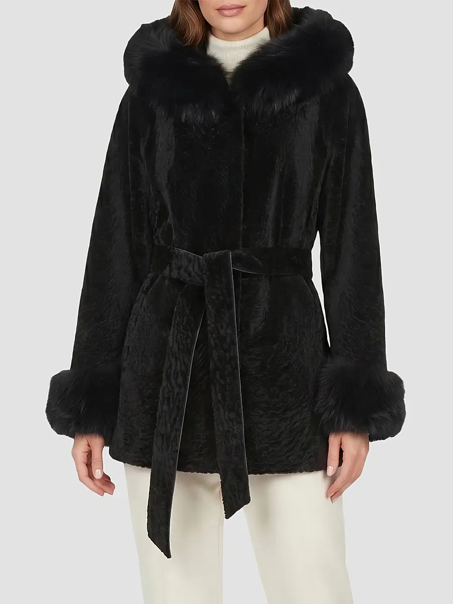 Gorski Women's Textured Lamb Reversible Parka Jacket | Thumbnail 3