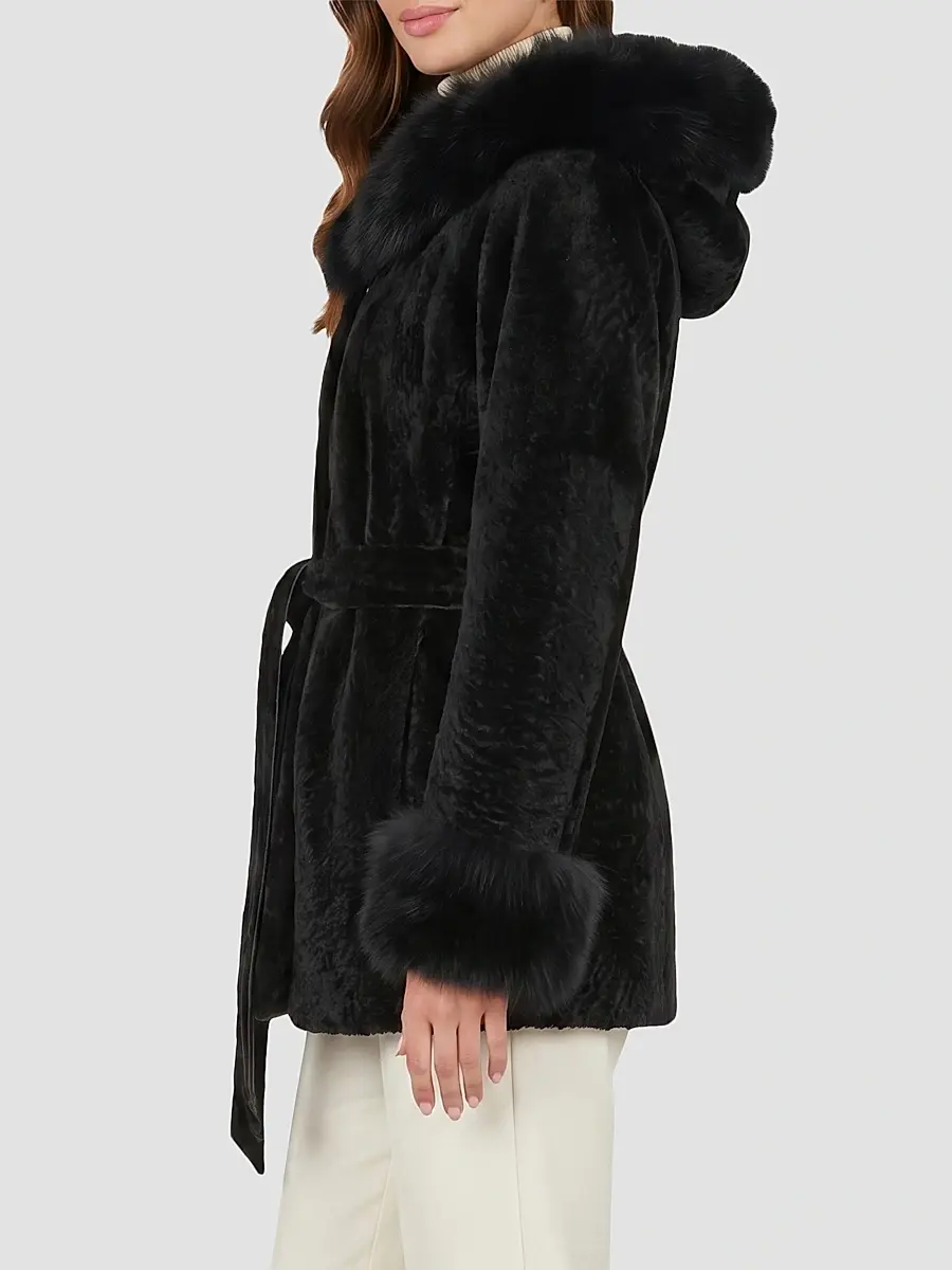 Gorski Women's Textured Lamb Reversible Parka Jacket | Thumbnail 4