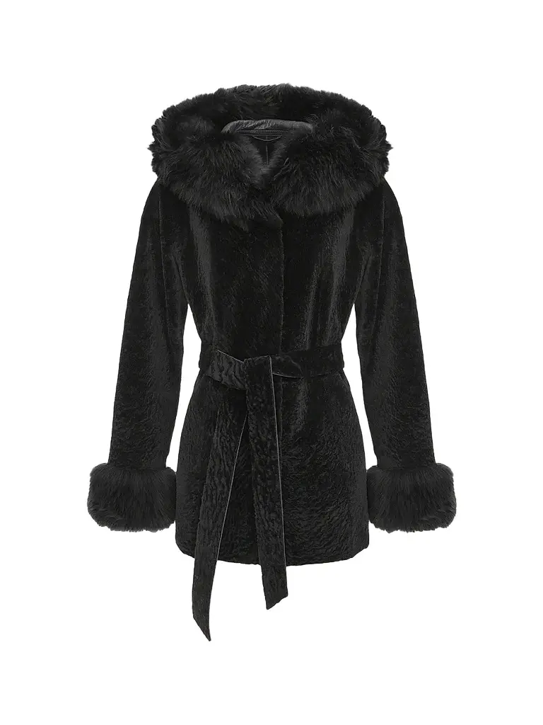 Gorski Women's Textured Lamb Reversible Parka Jacket - Black - Size XL | Image 1 Gorski Women's Textured Lamb Reversible Parka Jacket - Black - Size XL | Image 1