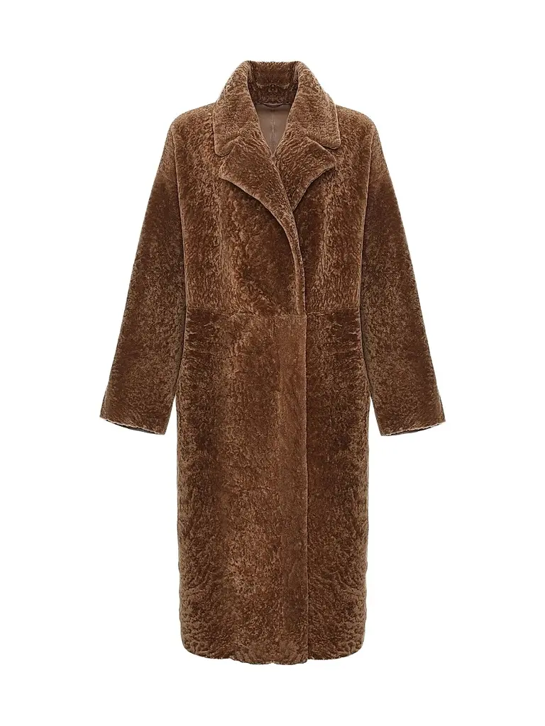 Gorski Women's Reversible Textured Shearling Lamb Coat - Camel - Size Small | Image 1 Gorski Women's Reversible Textured Shearling Lamb Coat - Camel - Size Small | Image 1