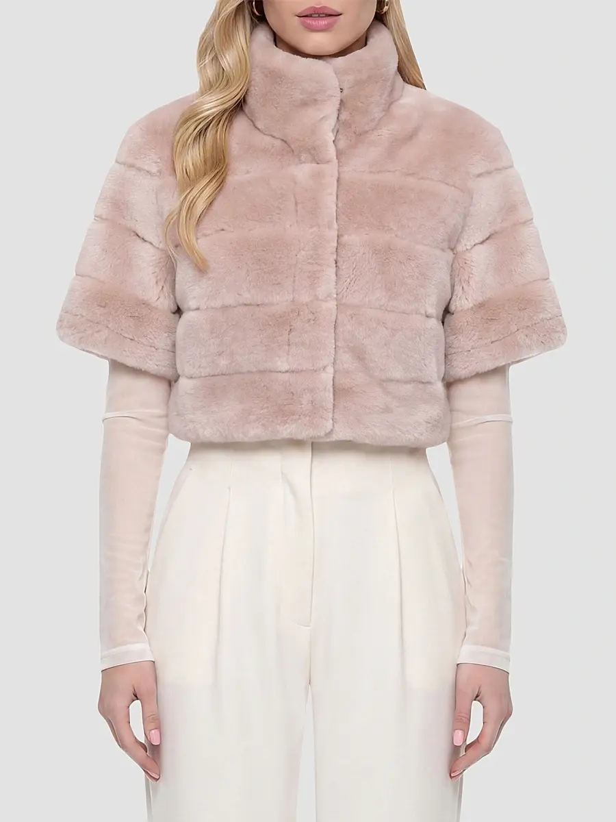 Gorski Women's Reversible Lamb Bolero with Cropped Sleeves - Blush | Thumbnail 3