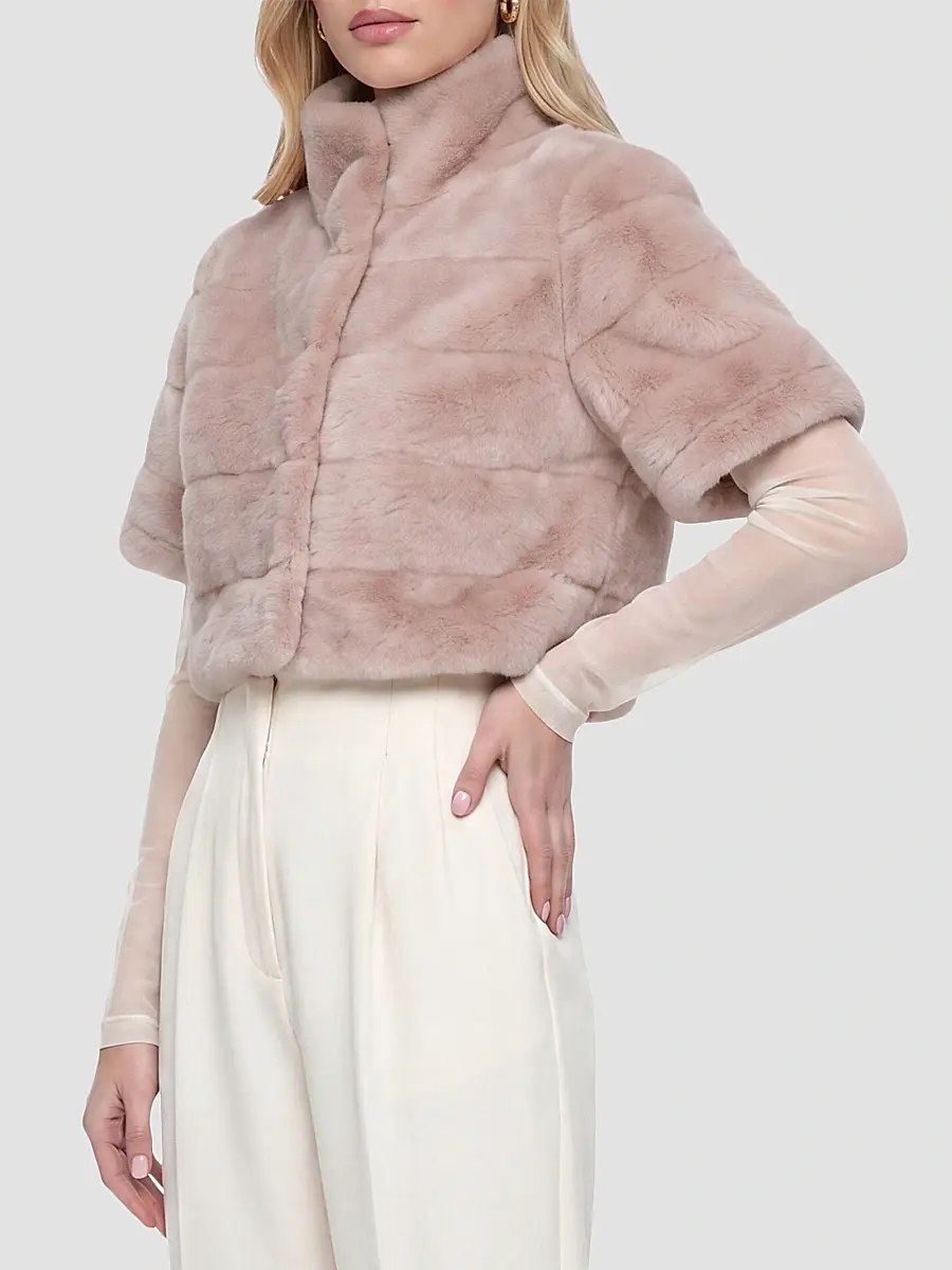 Gorski Women's Reversible Lamb Bolero with Cropped Sleeves - Blush | Thumbnail 4