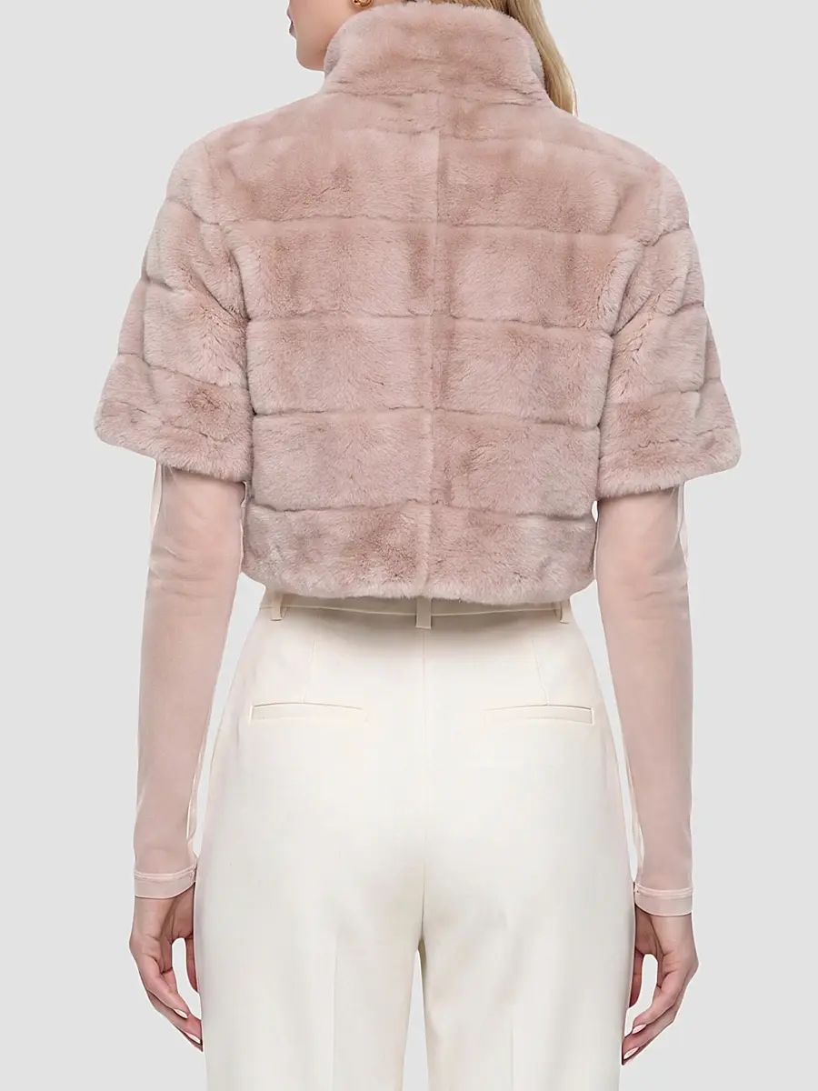 Gorski Women's Reversible Lamb Bolero with Cropped Sleeves - Blush | Thumbnail 5